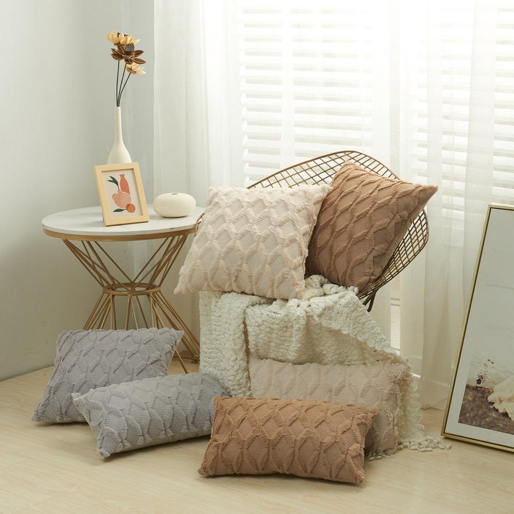 Elegant Plush Pillow Cover Geometric Soft Plush Short Wool Velvet Decorative Throw Pillow Covers Luxury Style Cushion Case Pillow Decorative Throw Pillow Case Soft Cozy Bed Cushion Cover Faux Fur Home Decor